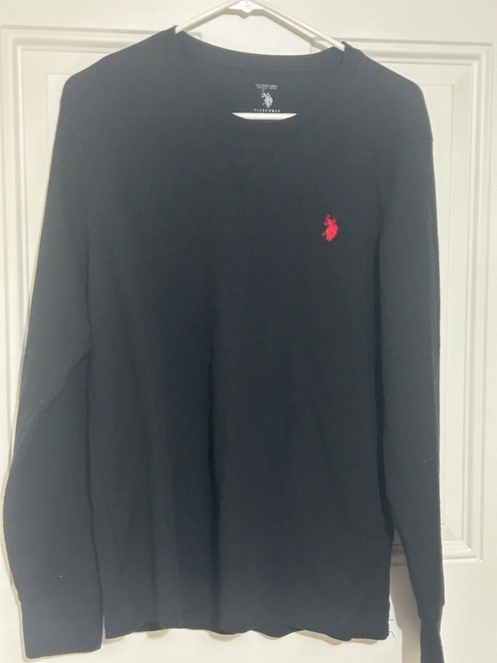 U.S. Polo Assn. Men's Long Sleeve Crewneck Tee - Black with Red Logo
